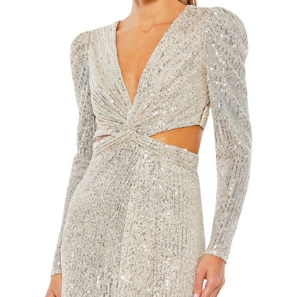 NWT Mac Duggal 26739 Elegant Silver Nude Evening Gown - SZ 16 - Picture 4 of 8